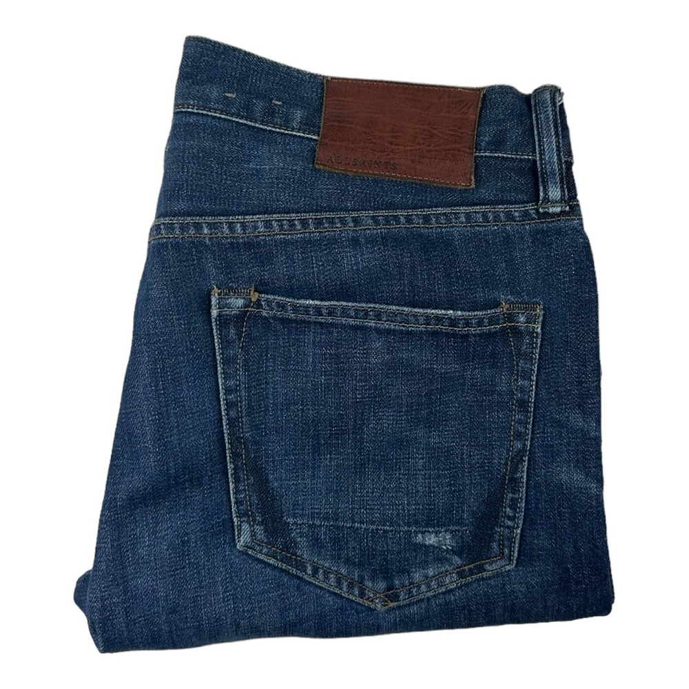 AllSaints Pistol Fit Mens Distressed Tapered Blue Jeans 30X28